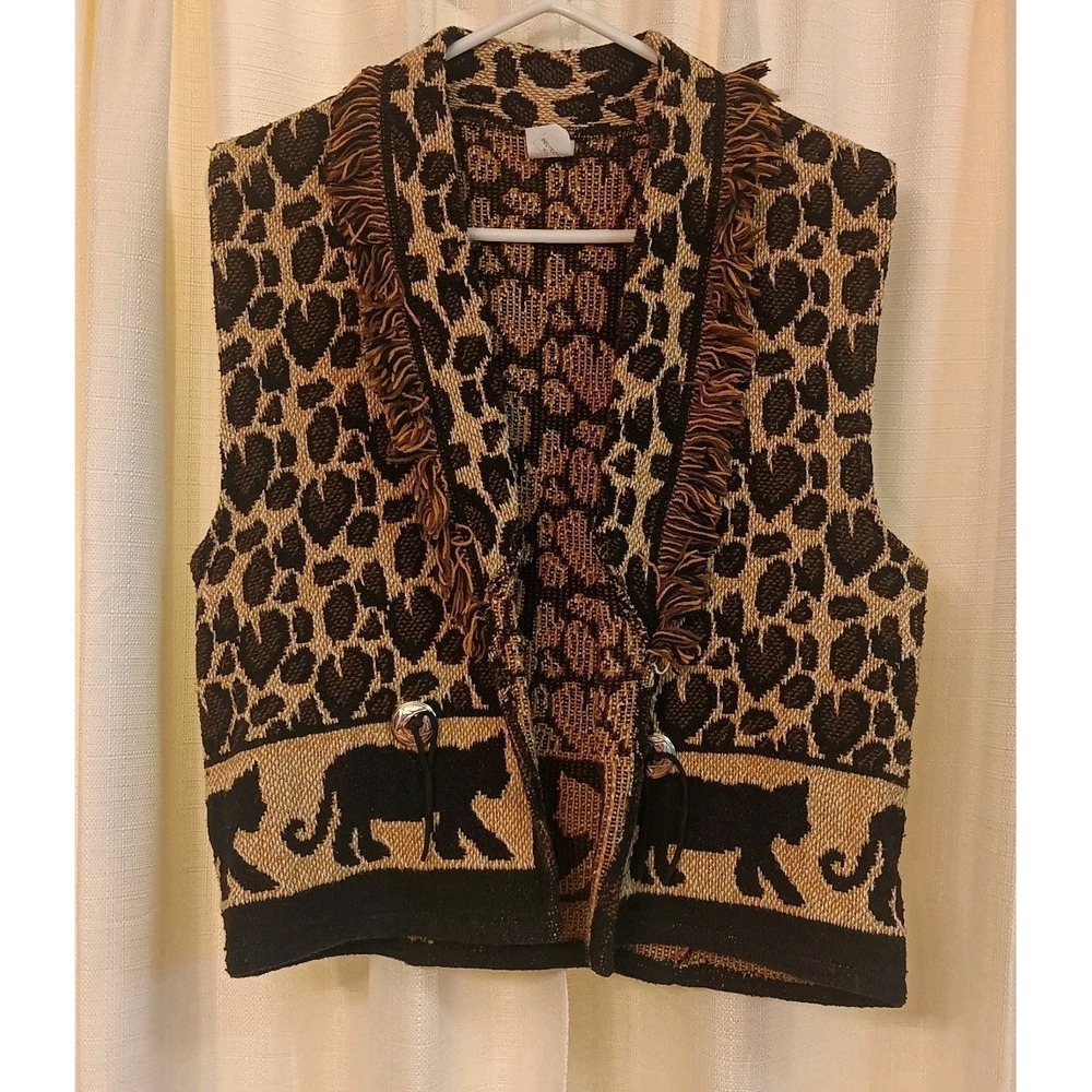 Vintage 100% Cotton Leopard/Lion/Safari Pattern Vest Size M Made In USA